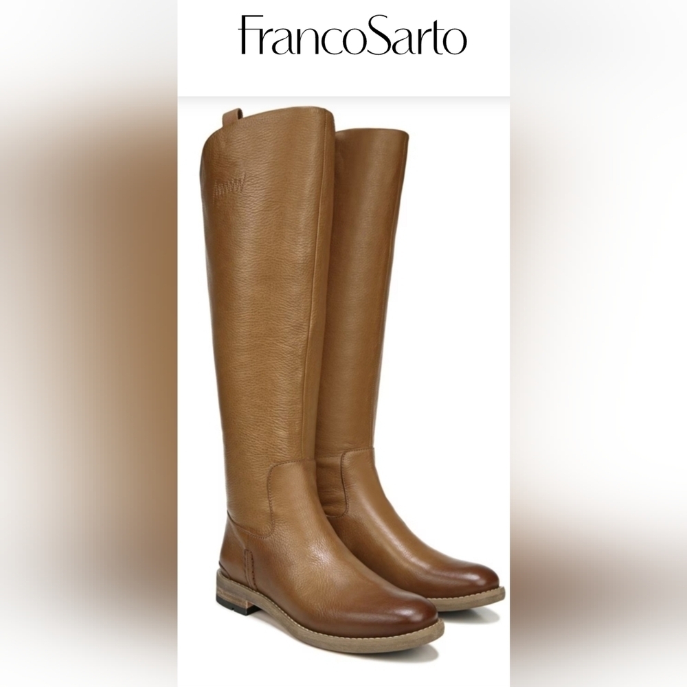 📣 Franco Sarto Brown Leather Riding Boots Wide Calf Franco Meyer 7-7.5👢🆕 😍